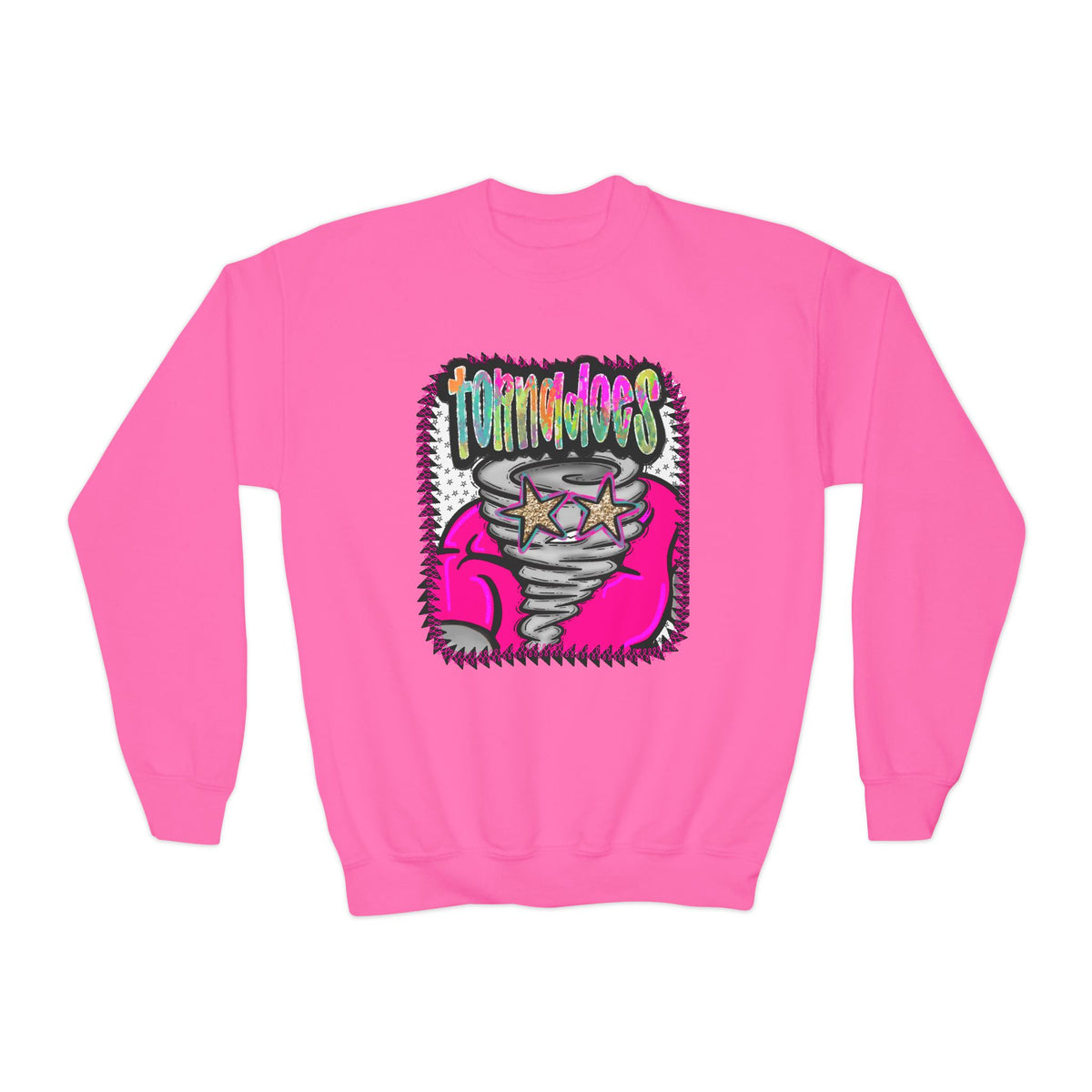 Youth Crewneck Sweatshirt —Neon Tornadoes Graphic