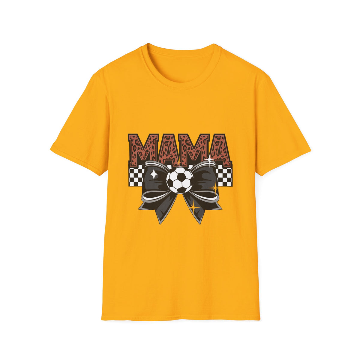Mama Soccer Mom T-Shirt — Leopard Print & Checkered Bow Design