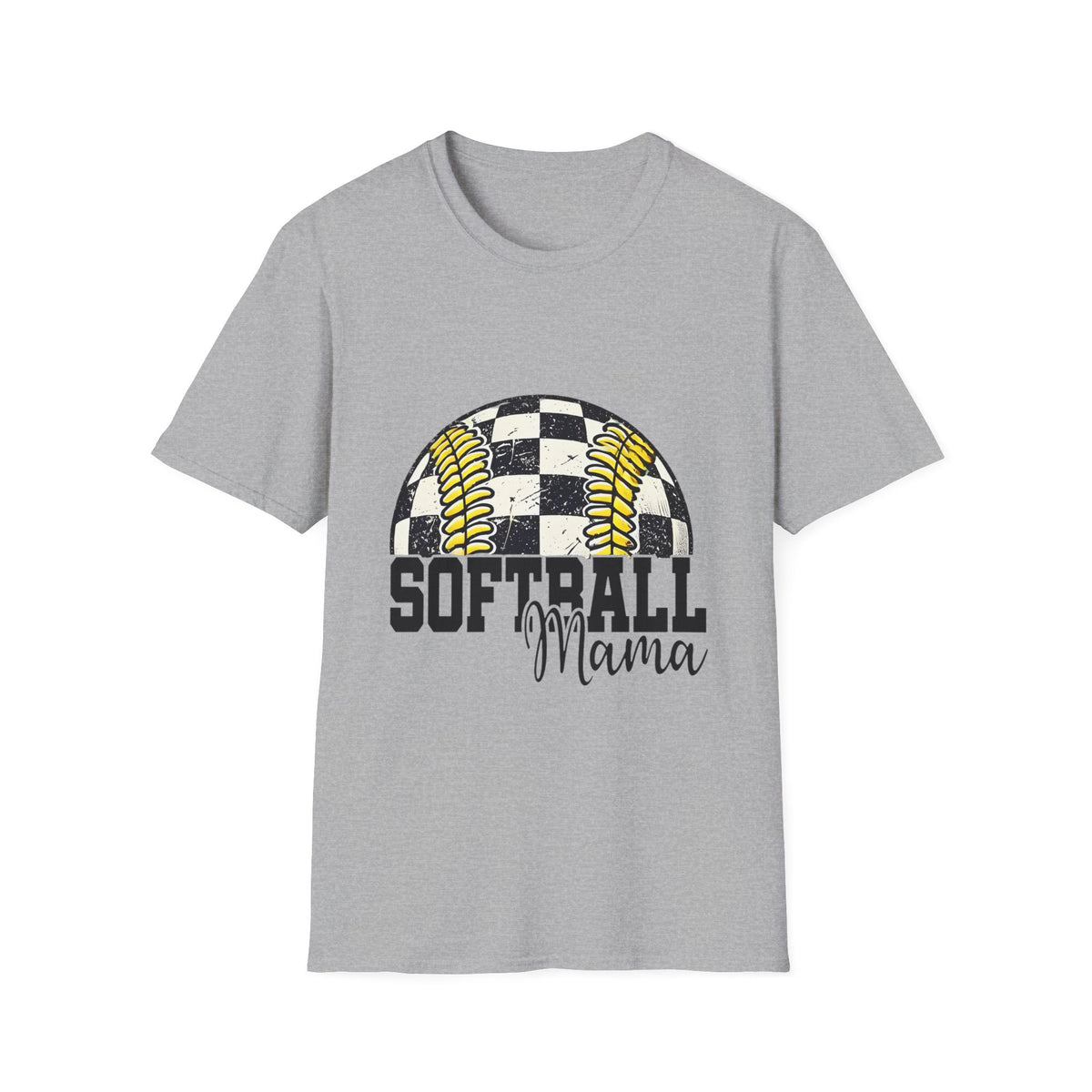Softball Mama T‑Shirt — Checkered Ball Graphic Softball Mom Tee