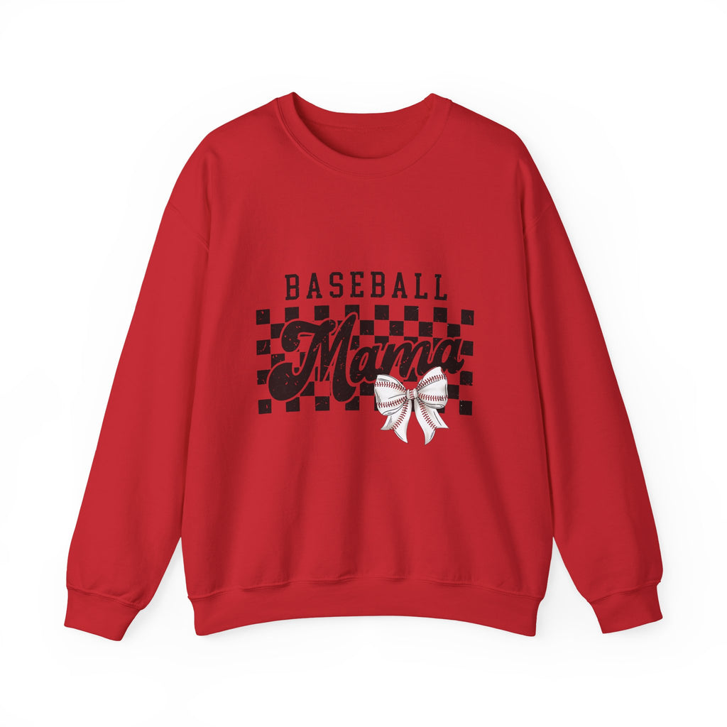 Baseball Mama Sweatshirt — Checkerboard Design with Pink Bow
