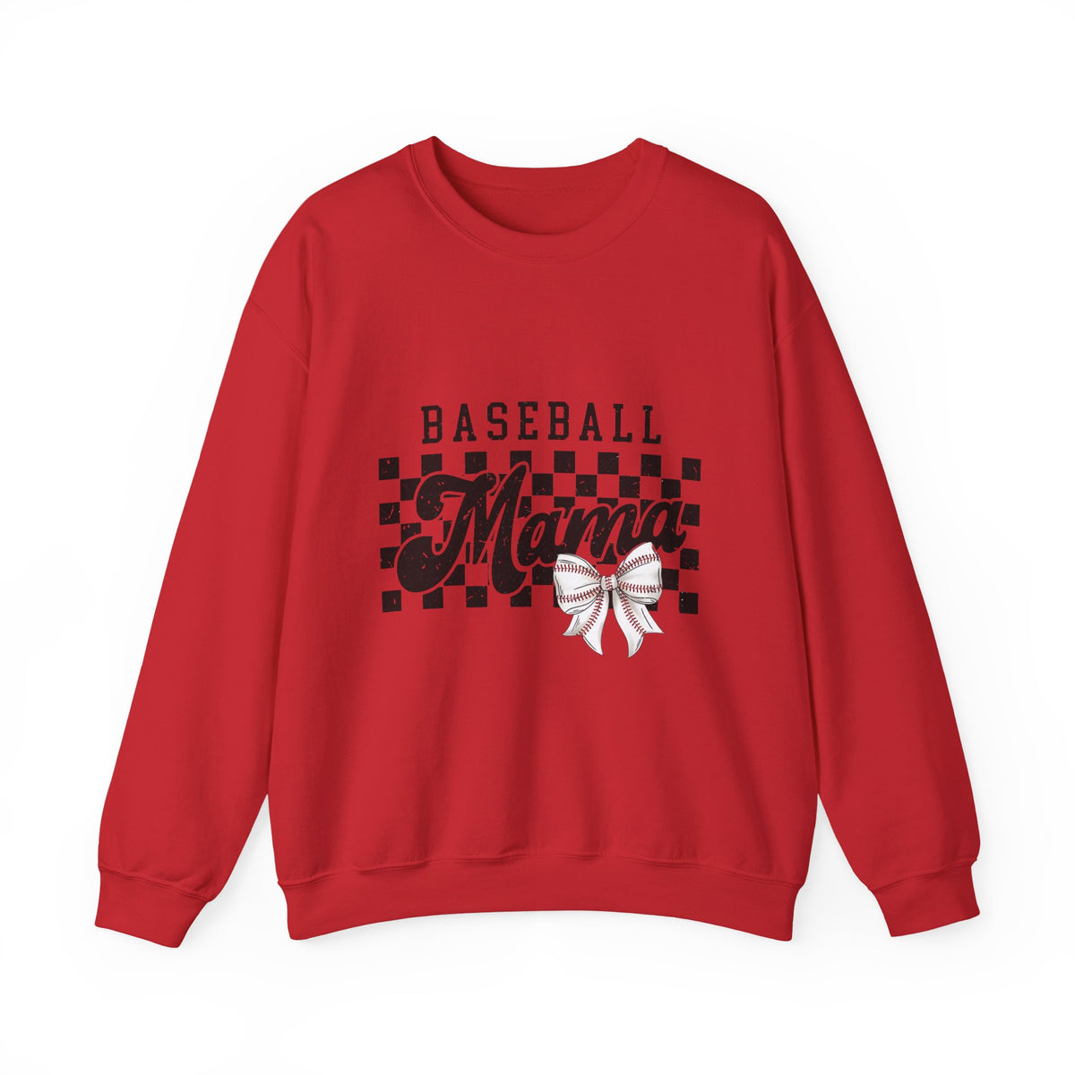 Baseball Mama Sweatshirt — Checkerboard Design with Pink Bow