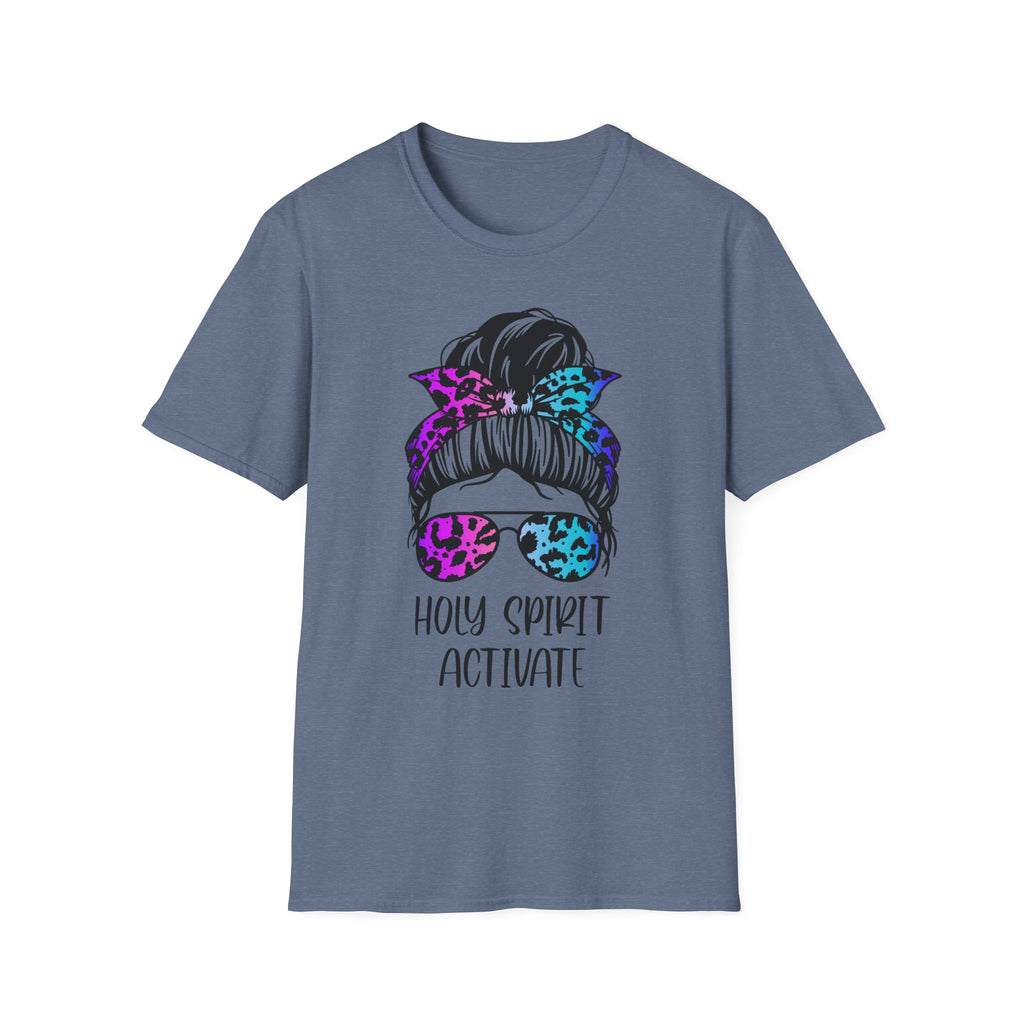 T-Shirt — Holy Spirit Activate Messy Bun Graphic Tee (Leopard Bow & Sunglasses)