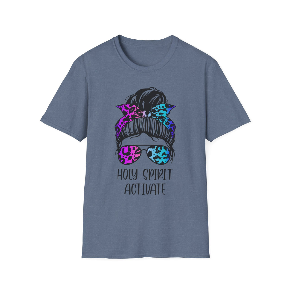 T-Shirt — Holy Spirit Activate Messy Bun Graphic Tee (Leopard Bow & Sunglasses)