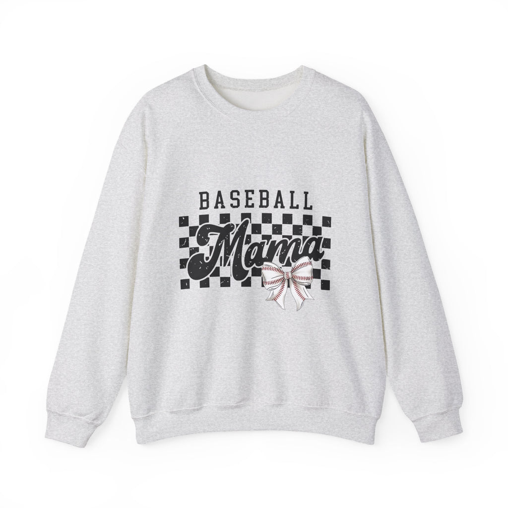 Baseball Mama Sweatshirt — Checkerboard Design with Pink Bow