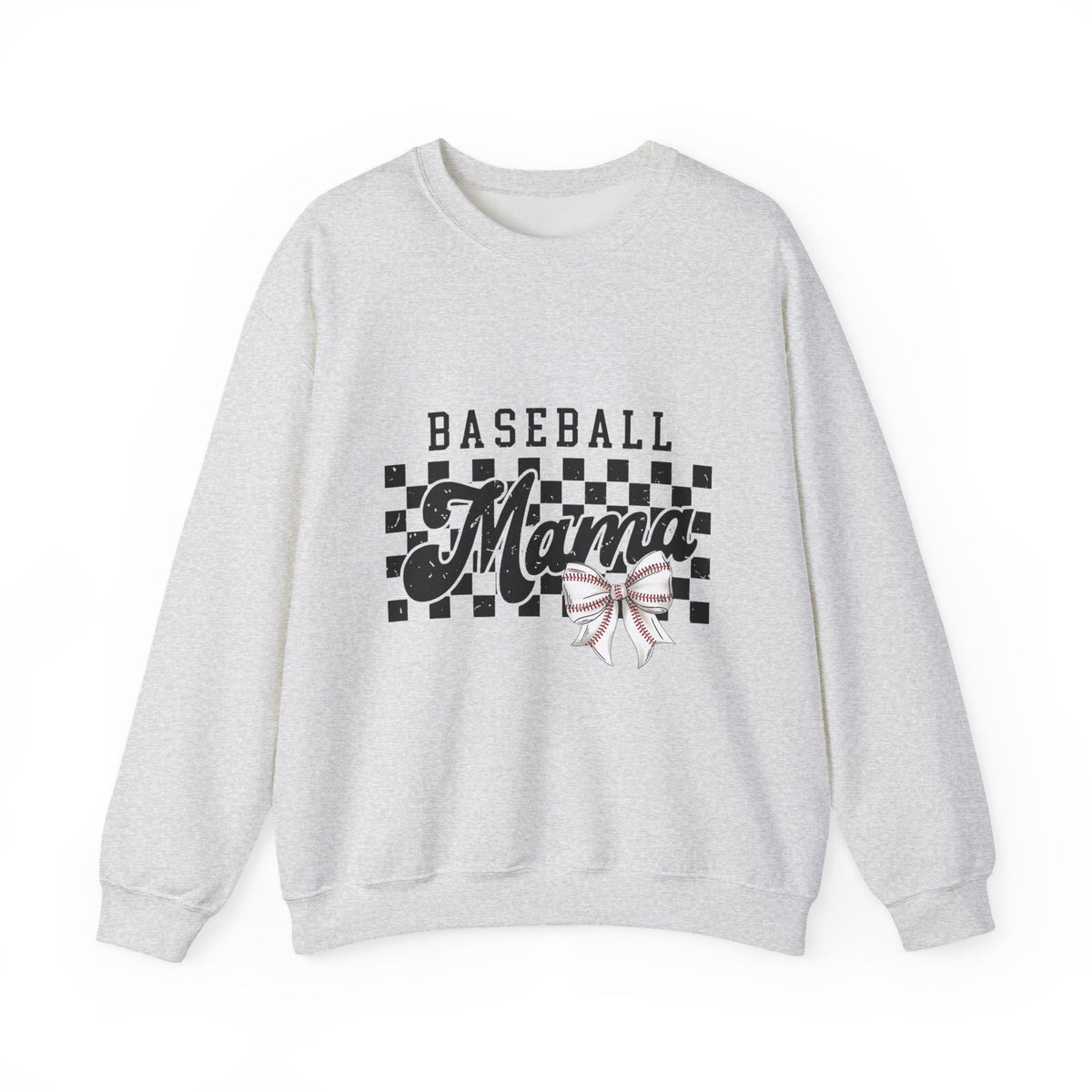 Baseball Mama Sweatshirt — Checkerboard Design with Pink Bow