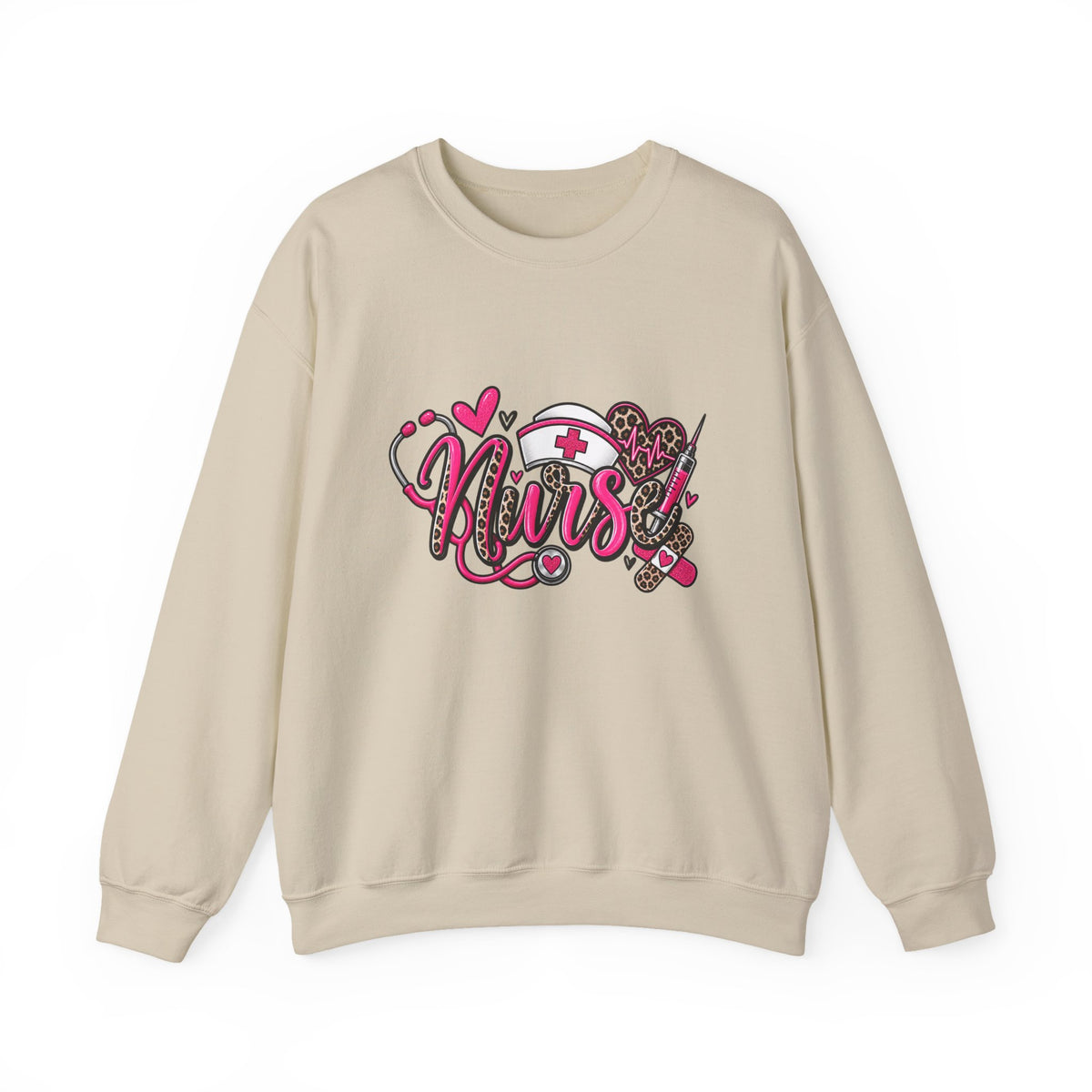 Nurse Heart Stethoscope Crewneck Sweatshirt — Leopard Print Medical Gift