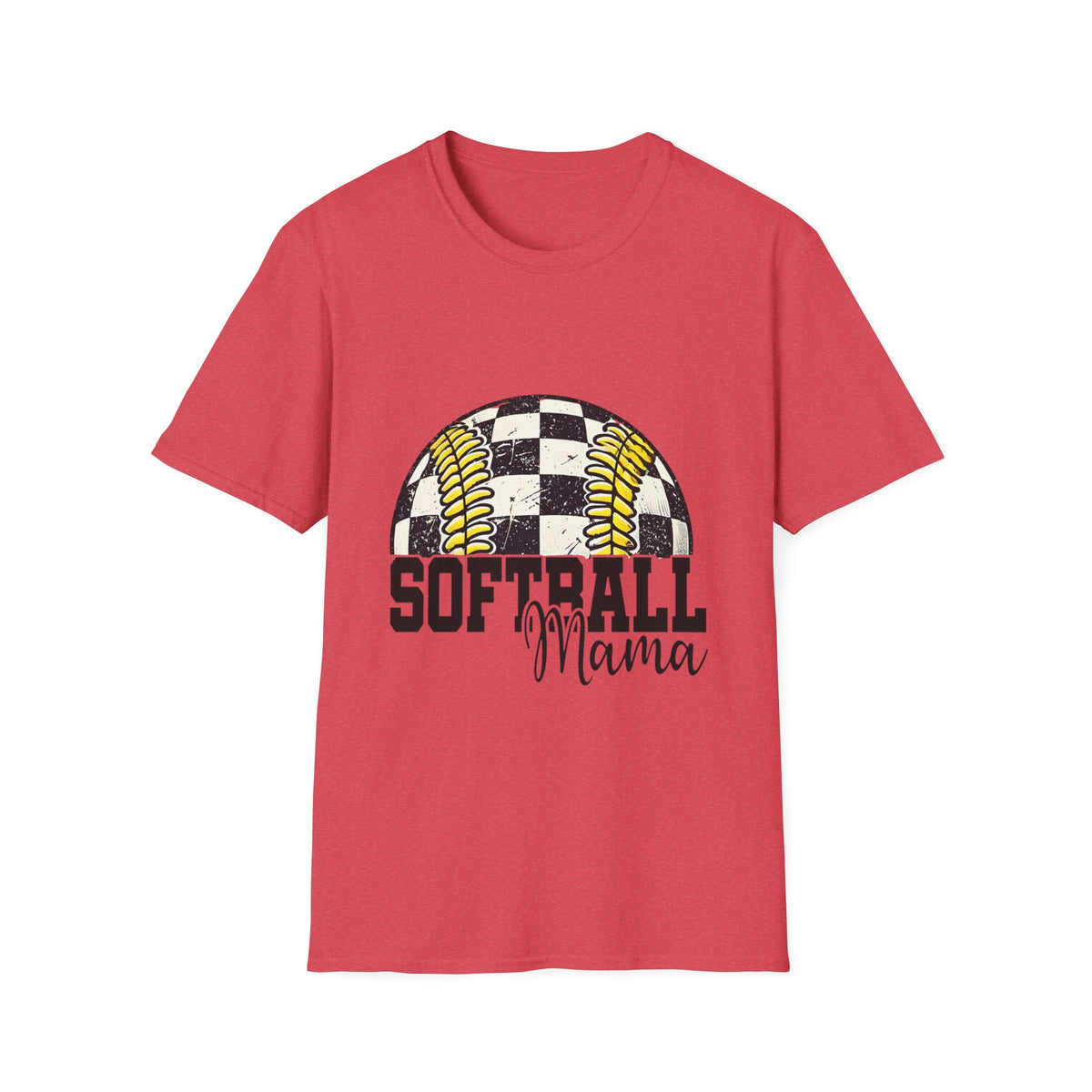 Softball Mama T‑Shirt — Checkered Ball Graphic Softball Mom Tee