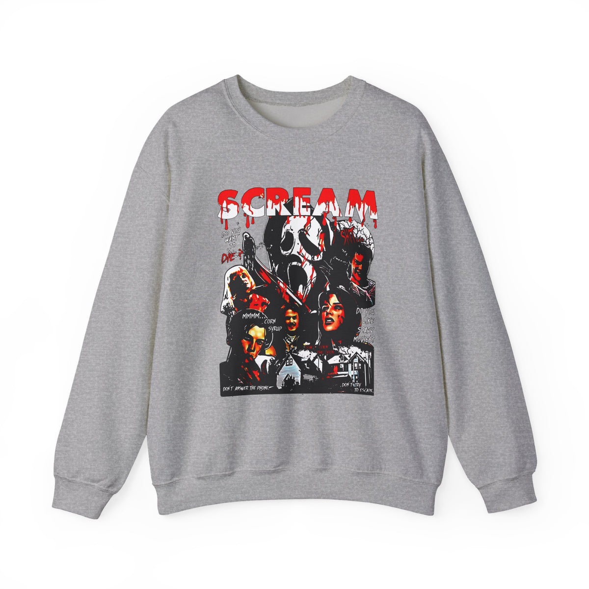 Scream Collage Sweatshirt — Retro Horror Movie Mask Graphic