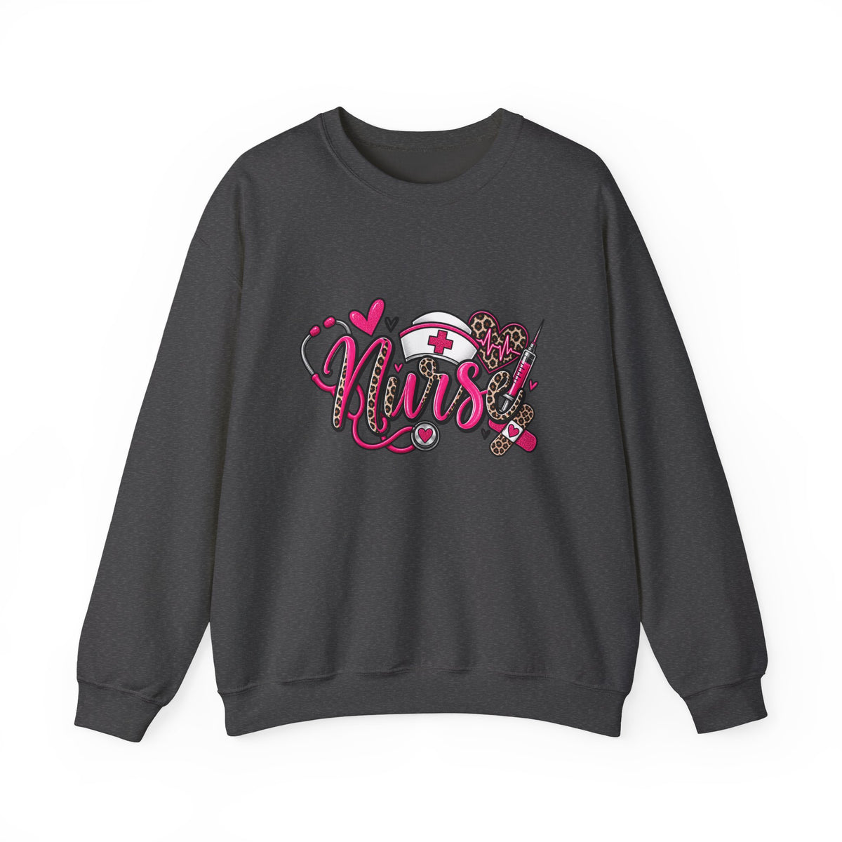 Nurse Heart Stethoscope Crewneck Sweatshirt — Leopard Print Medical Gift