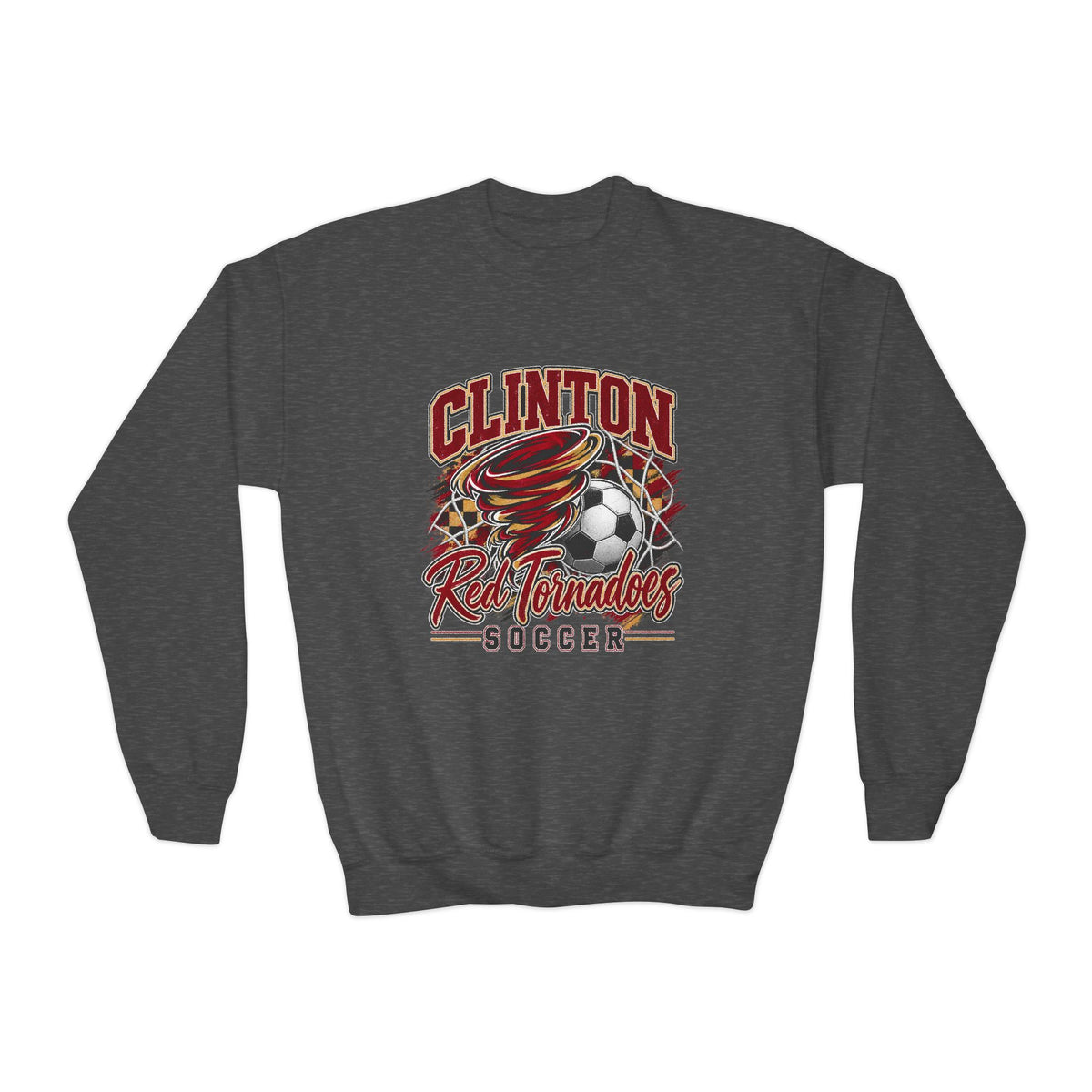 Youth Crewneck Sweatshirt - Clinton Red Tornadoes Soccer Team Graphic