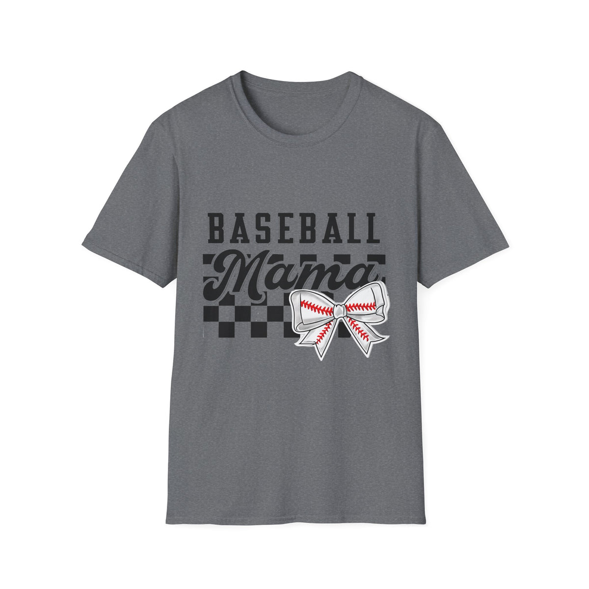 Baseball Mama T-Shirt — Checkerboard Bow Soft Tee for Baseball Moms