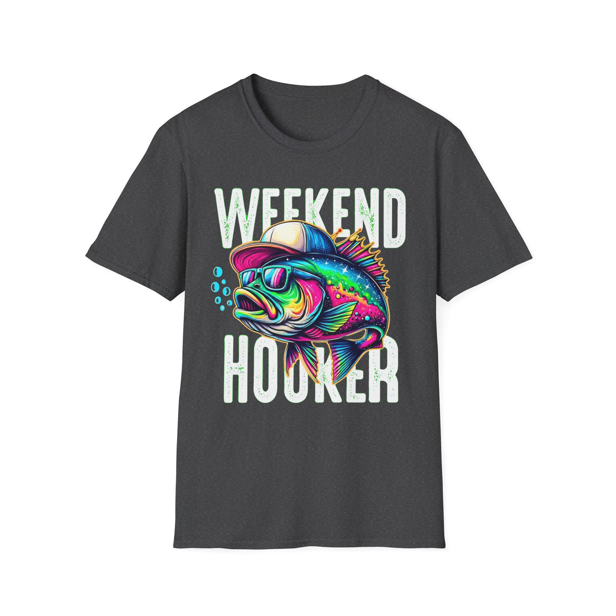 Weekend Hooker T-Shirt — Colorful Fishing Fish Graphic Tee for Anglers & Beach Days