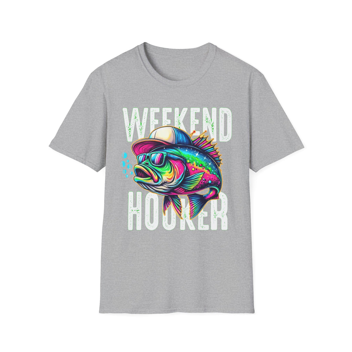 Weekend Hooker T-Shirt — Colorful Fishing Fish Graphic Tee for Anglers & Beach Days