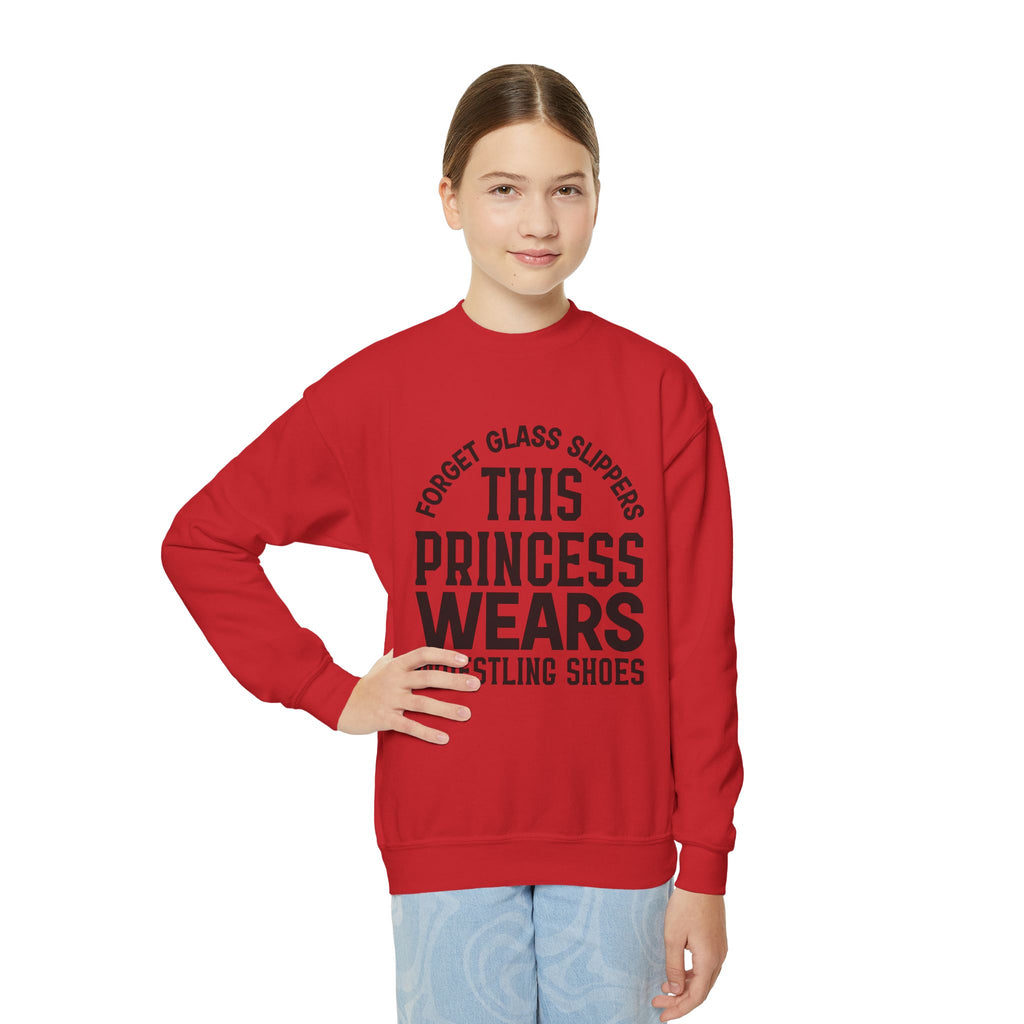 Youth Sweatshirt — "This Princess Wears Wrestling Shoes" Athletic Crewneck