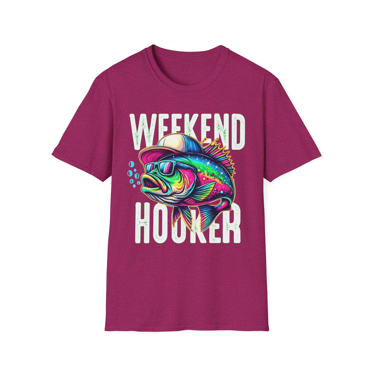 Weekend Hooker T-Shirt — Colorful Fishing Fish Graphic Tee for Anglers & Beach Days