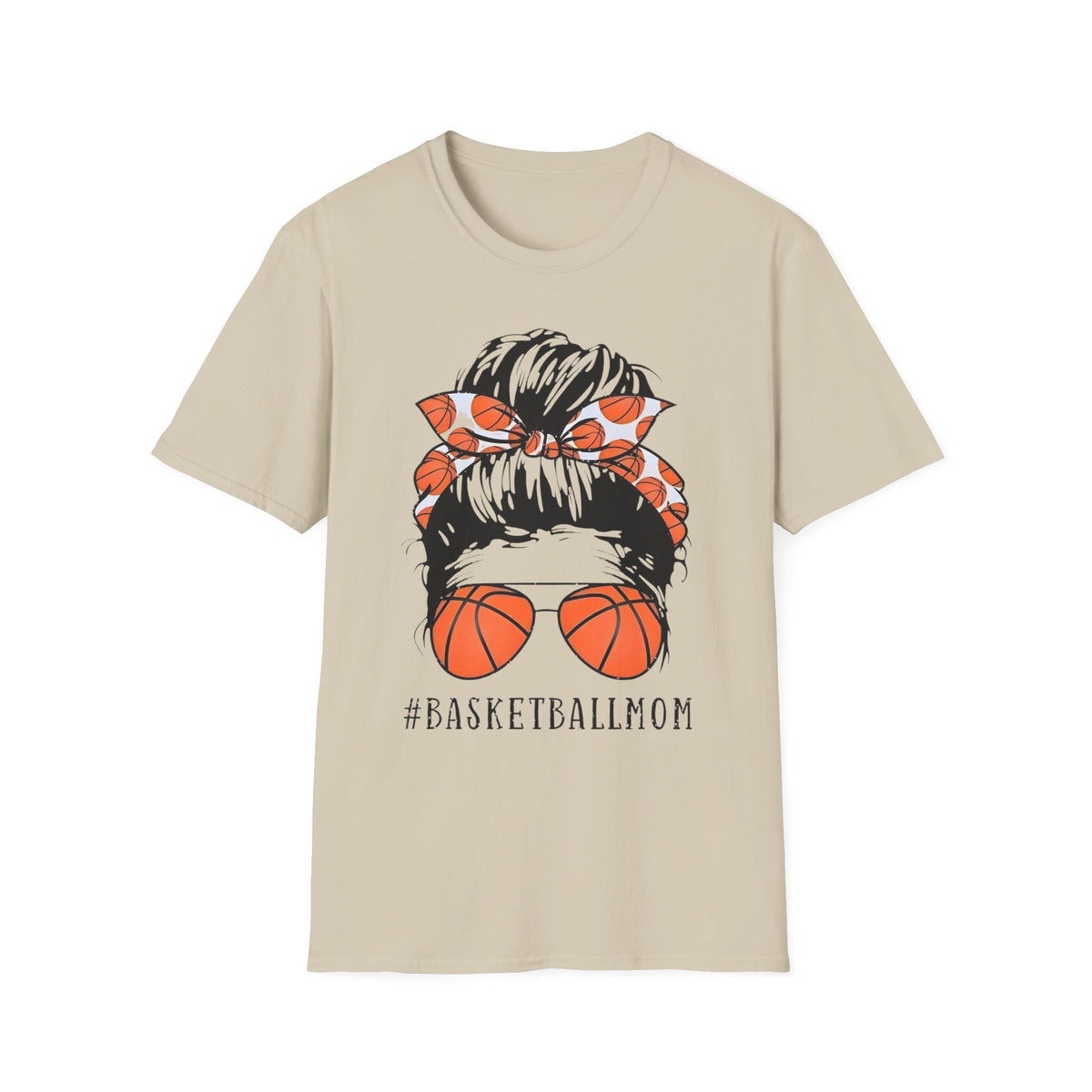 Basketball Mom Graphic T-Shirt — Messy Bun with Basketball Sunglasses