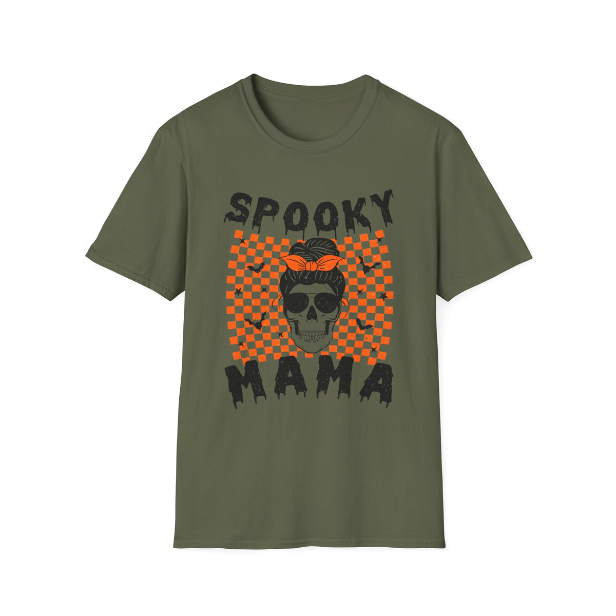 Spooky Mama T-Shirt — Halloween Skull Checkerboard Tee
