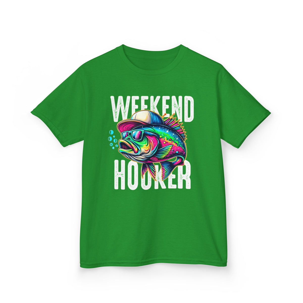 Kids Fish Tee — Colorful Neon Fishing Bass Graphic Shirt for Boys & Girls