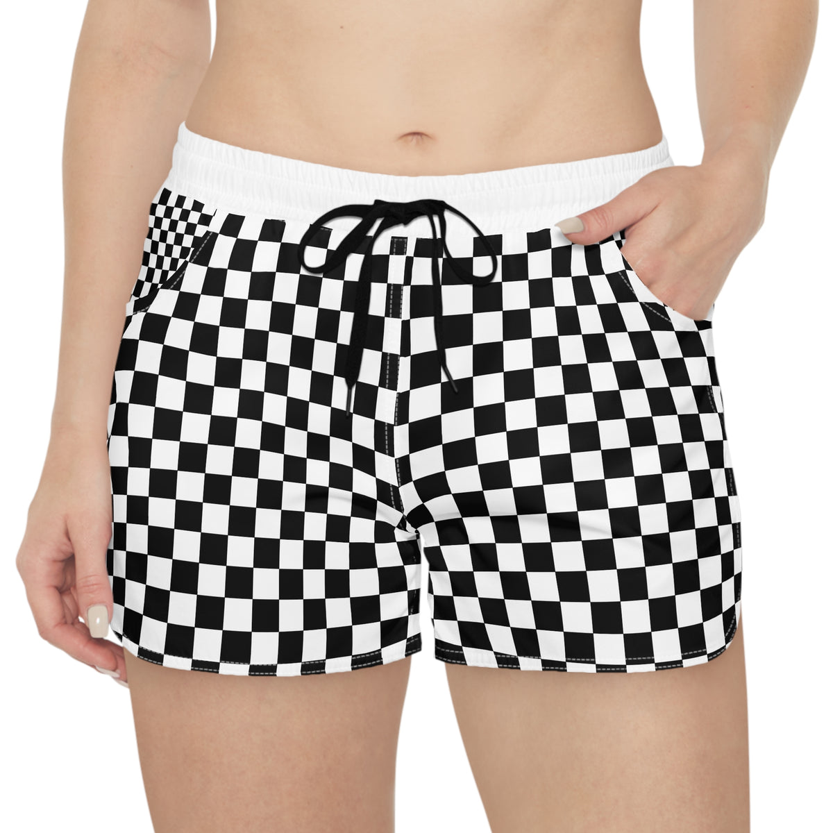 Checkerboard Print Women's Casual Shorts — Black & White AOP Summer Lounge Shorts
