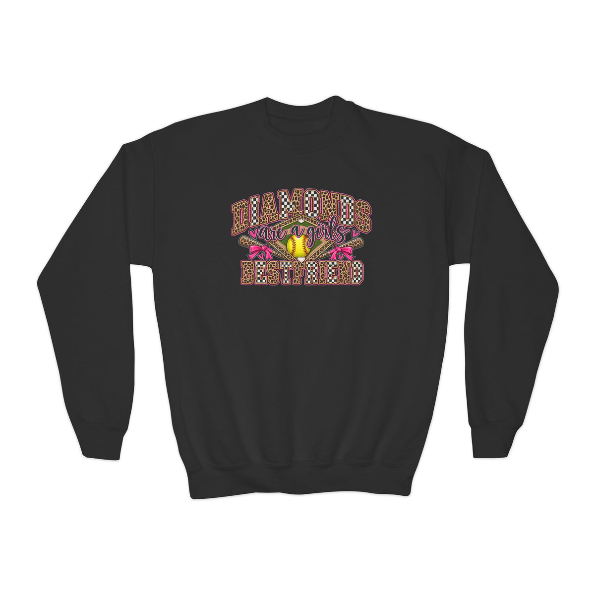 Youth Crewneck Sweatshirt — 'Mama's Boys' Leopard Floral Graphic