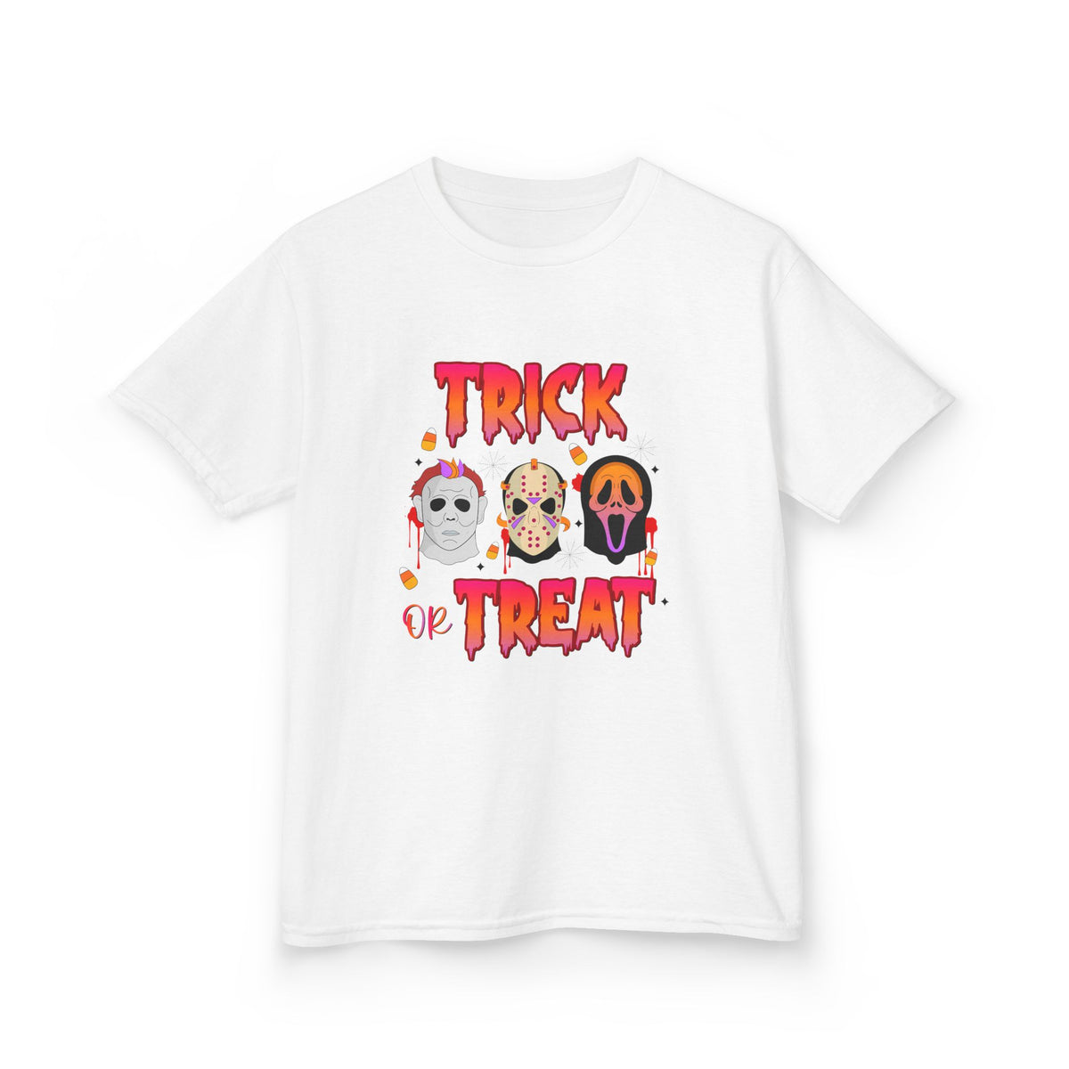 Kids T-Shirt — 'Trick or Treat' Halloween Mask Faces Tee