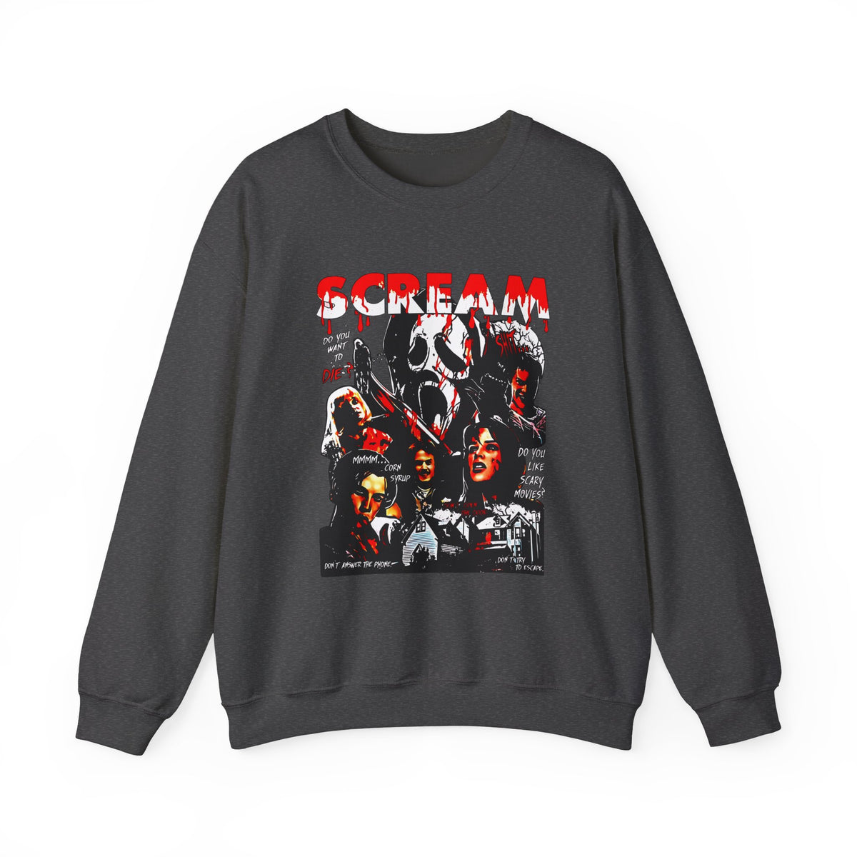 Scream Collage Sweatshirt — Retro Horror Movie Mask Graphic