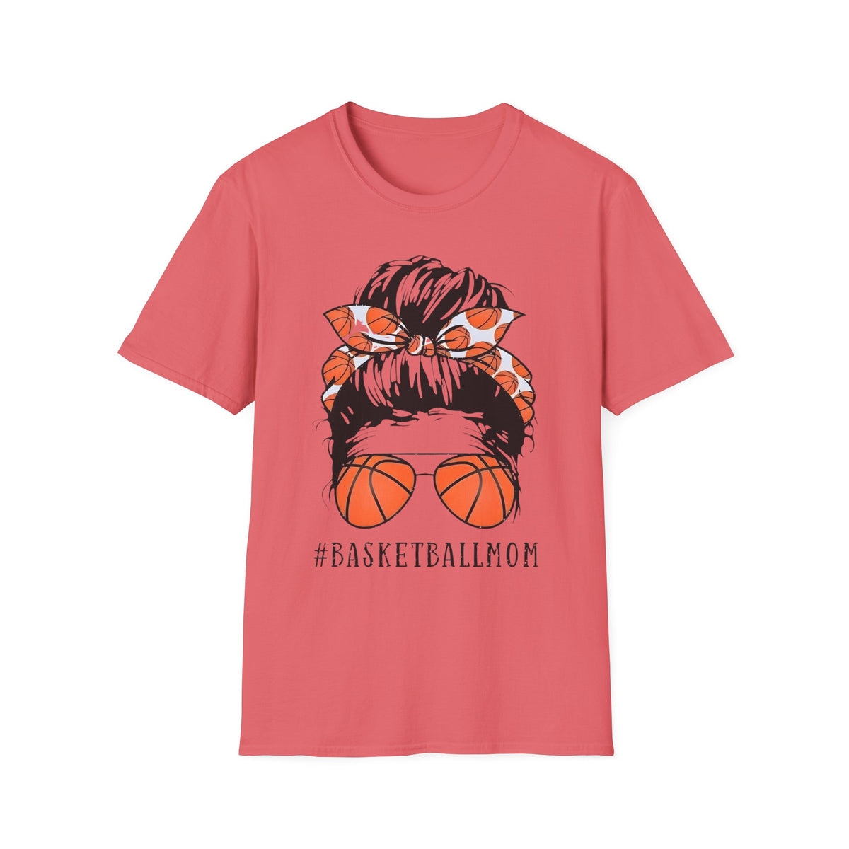 Basketball Mom Graphic T-Shirt — Messy Bun with Basketball Sunglasses