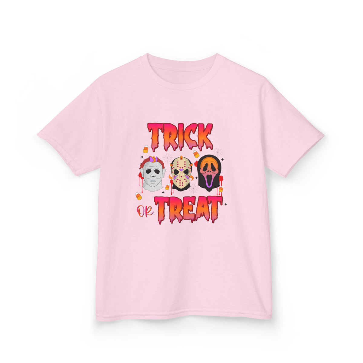 Kids T-Shirt — 'Trick or Treat' Halloween Mask Faces Tee