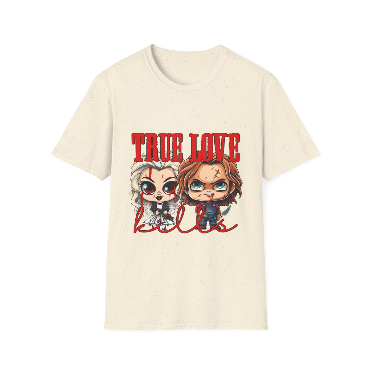 True Love Horror Couple T-Shirt — Cute Chibi Chucky & Tiffany Graphic Tee