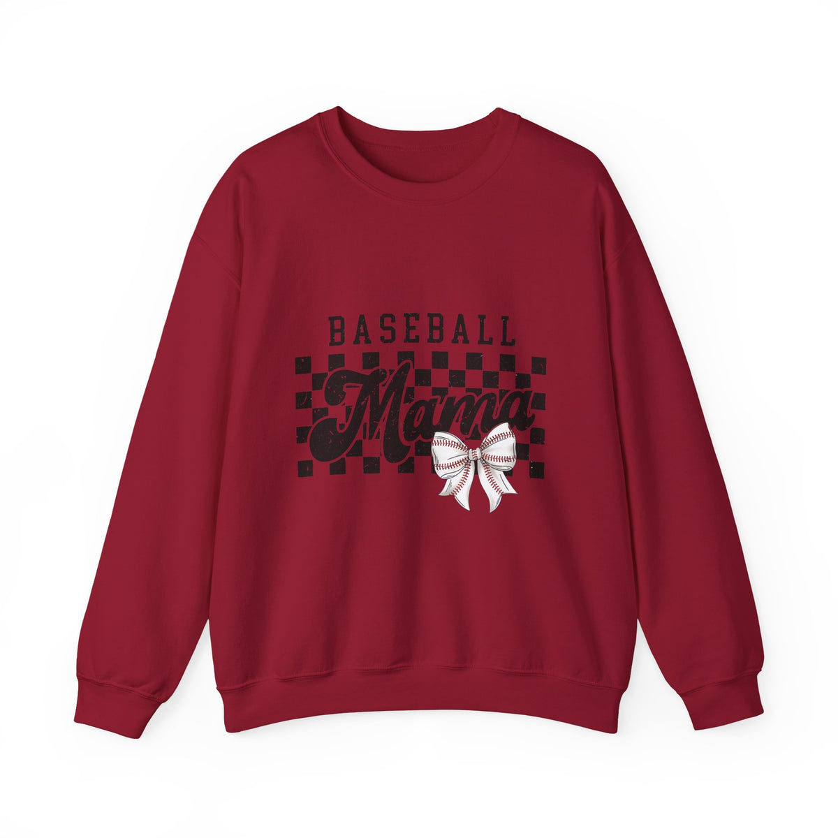 Baseball Mama Sweatshirt — Checkerboard Design with Pink Bow