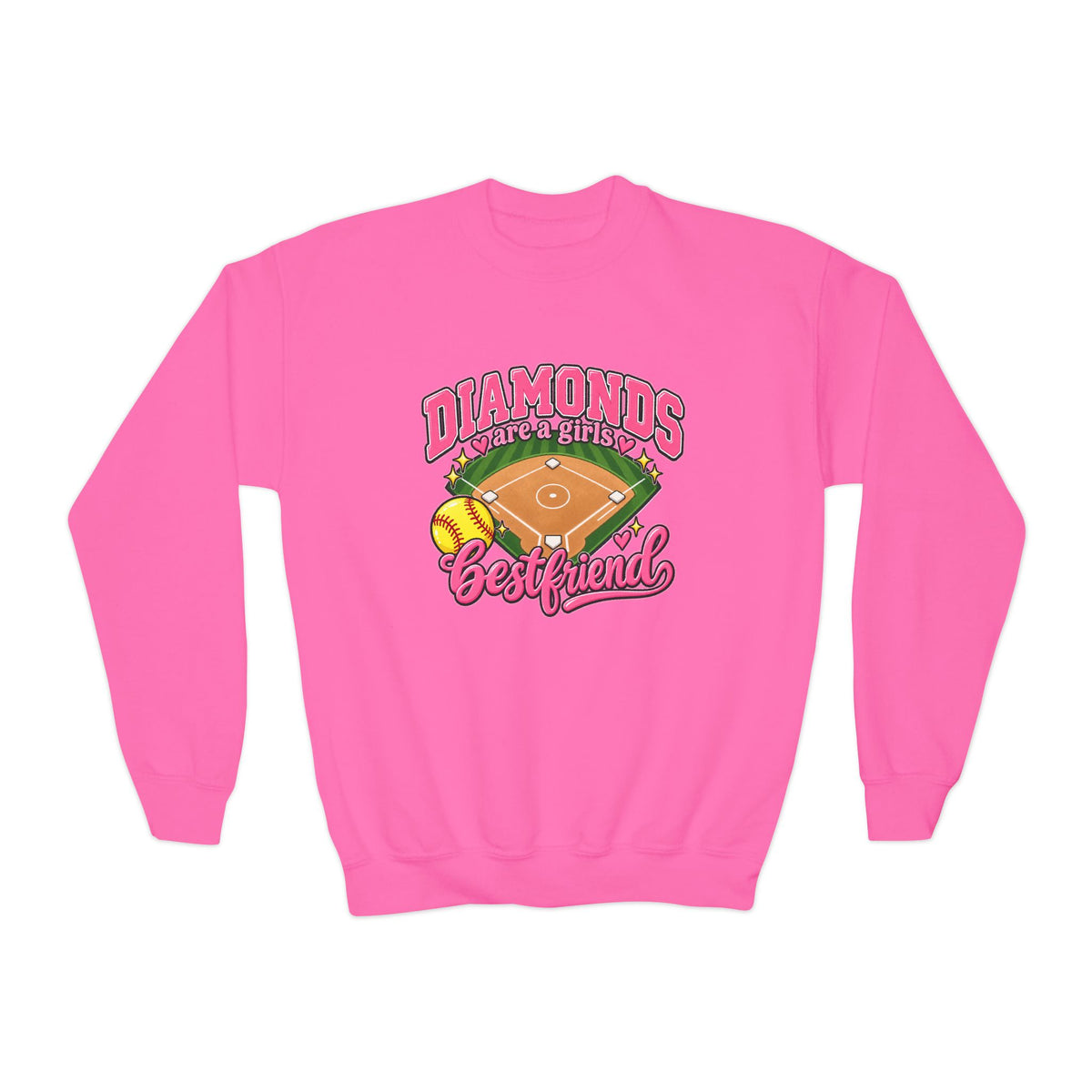 Youth Crewneck Sweatshirt — "Diamonds Best Friend" Baseball Field Graphic