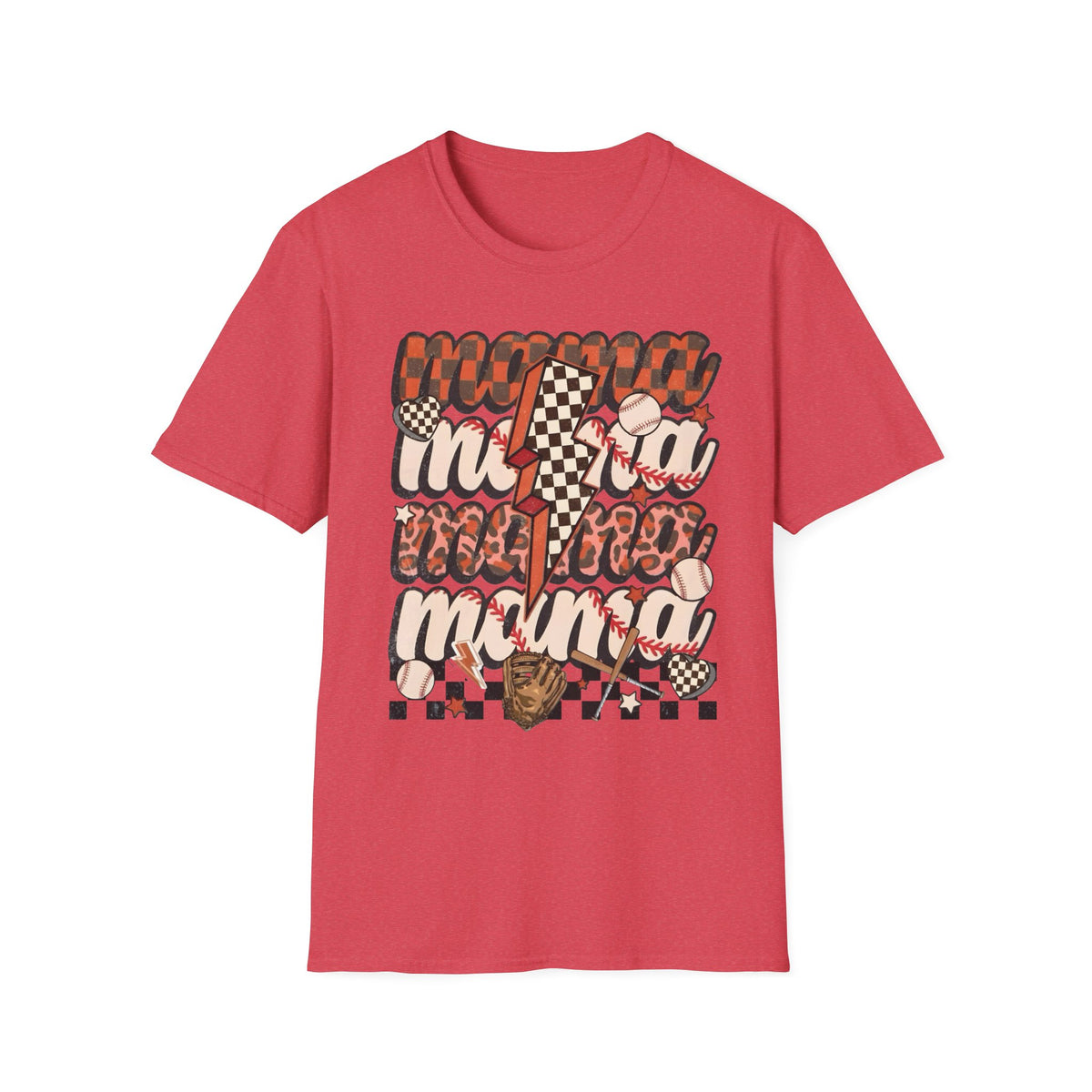 Baseball Mama T-Shirt — Checkerboard Lightning Mom Graphic Tee