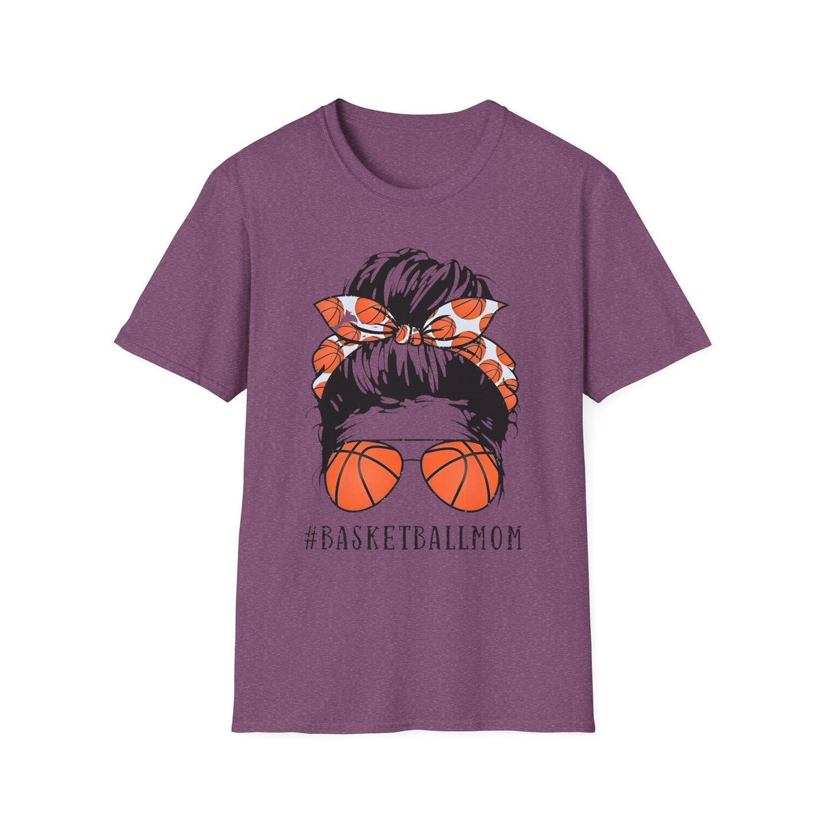 Basketball Mom Graphic T-Shirt — Messy Bun with Basketball Sunglasses