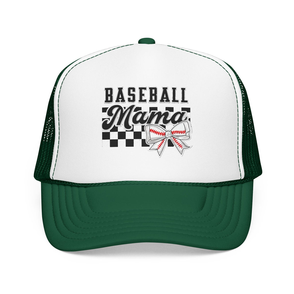 Baseball Mama Trucker Hat – Mom Cap with Checkerboard & Bow