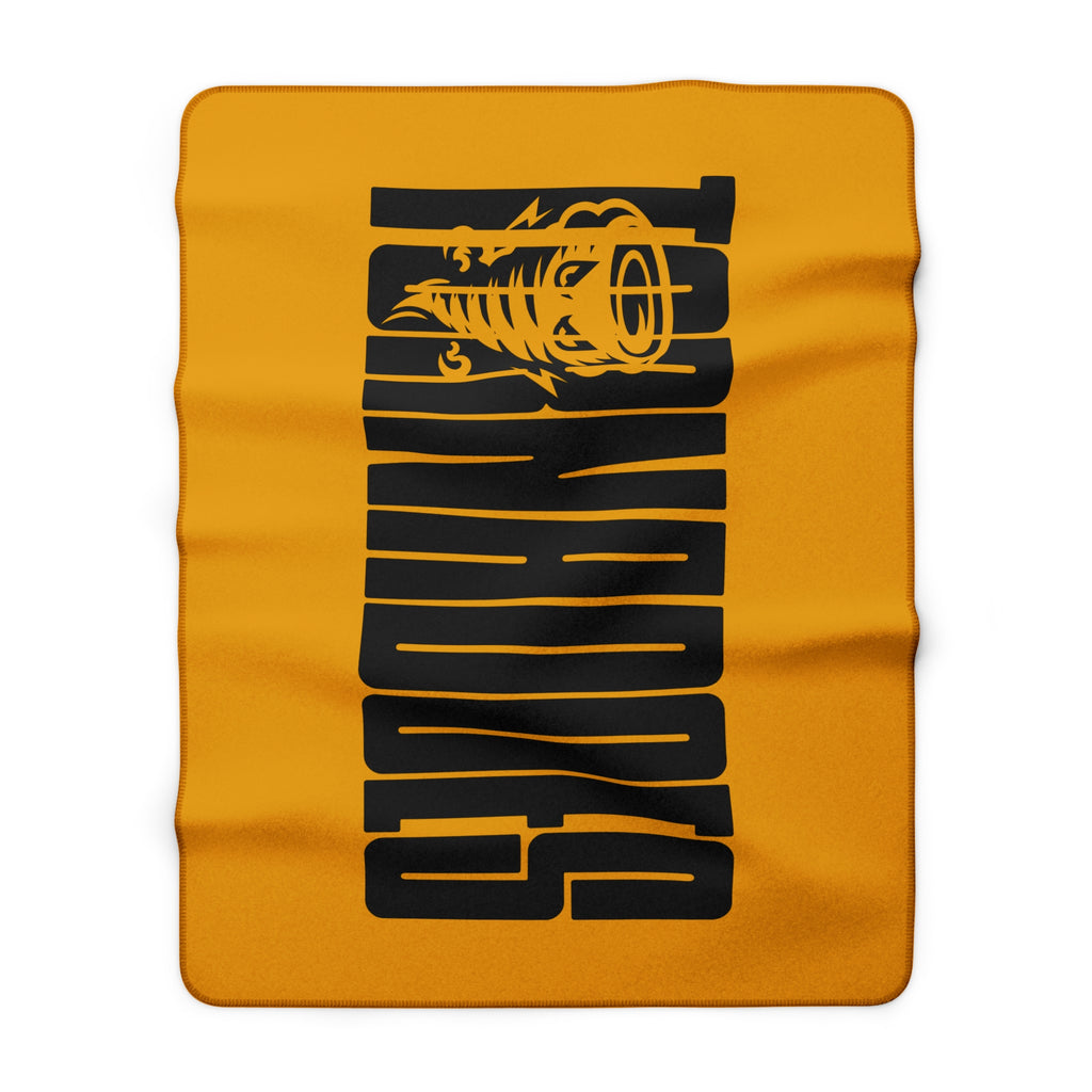 Sherpa Fleece Blanket — Bold Vertical Grizzly Text Design (Mustard)