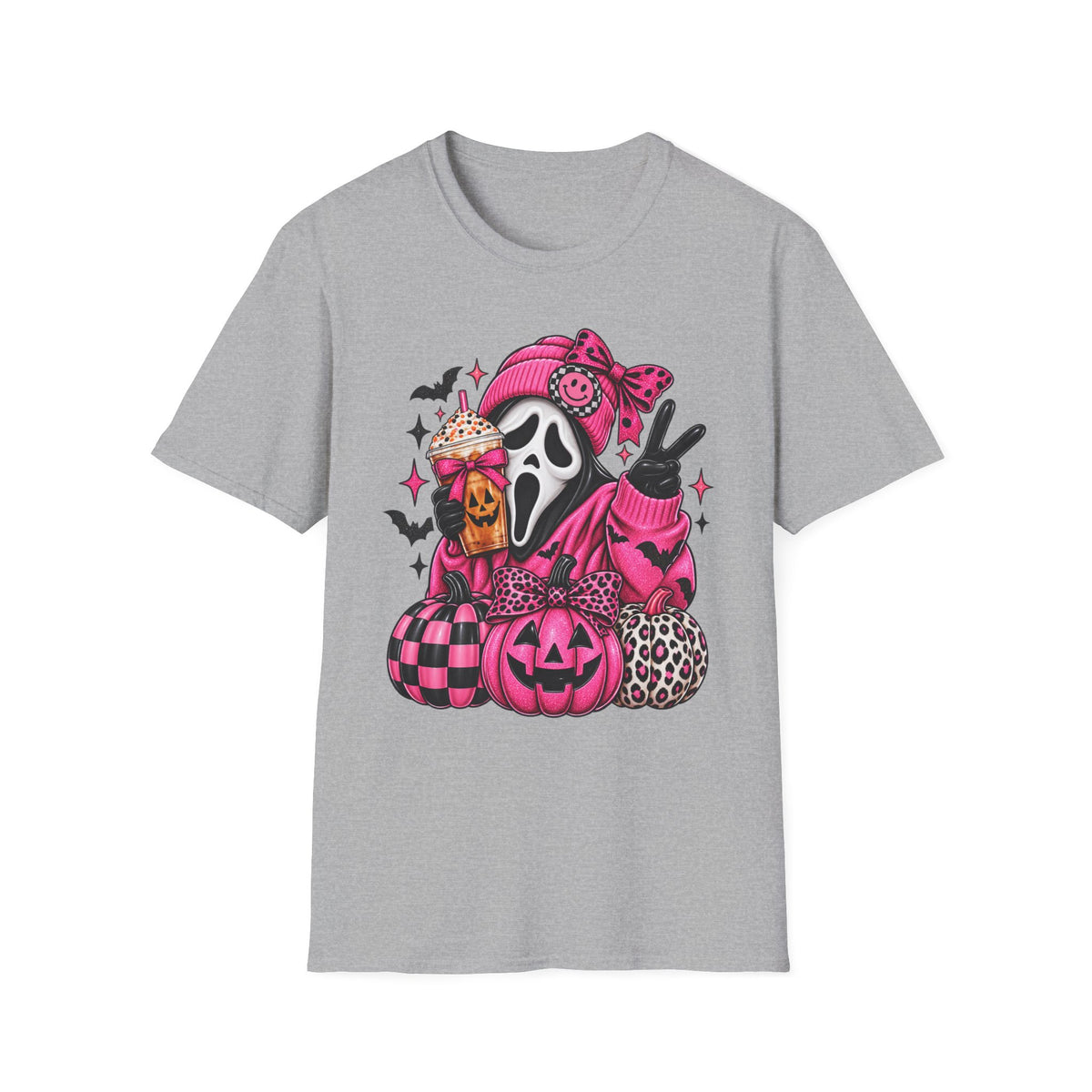 Halloween Scream Girl T-Shirt — Pink Skull Mask Pumpkin & Pumpkin Spice Tee