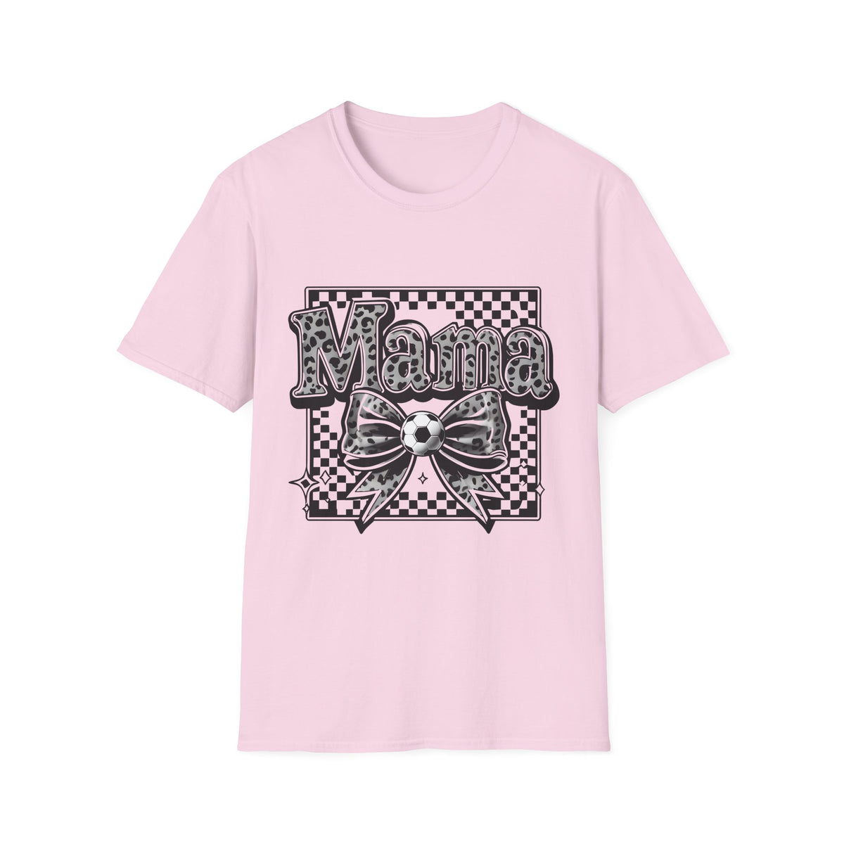 Mama Graphic Tee — Checkerboard Leopard Bow Shirt for Moms