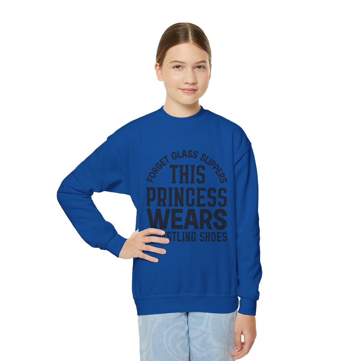Youth Sweatshirt — "This Princess Wears Wrestling Shoes" Athletic Crewneck