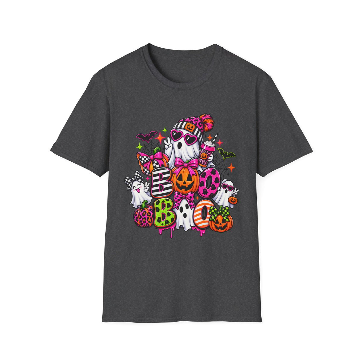 Cute Halloween Ghosts T-Shirt — Colorful Pumpkin & Candy Skull Graphic