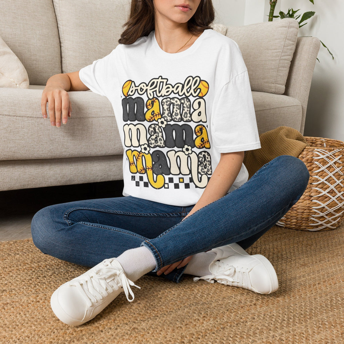 Softball Mama Graphic T-Shirt — Cute Leopard & Ball Mom Shirt