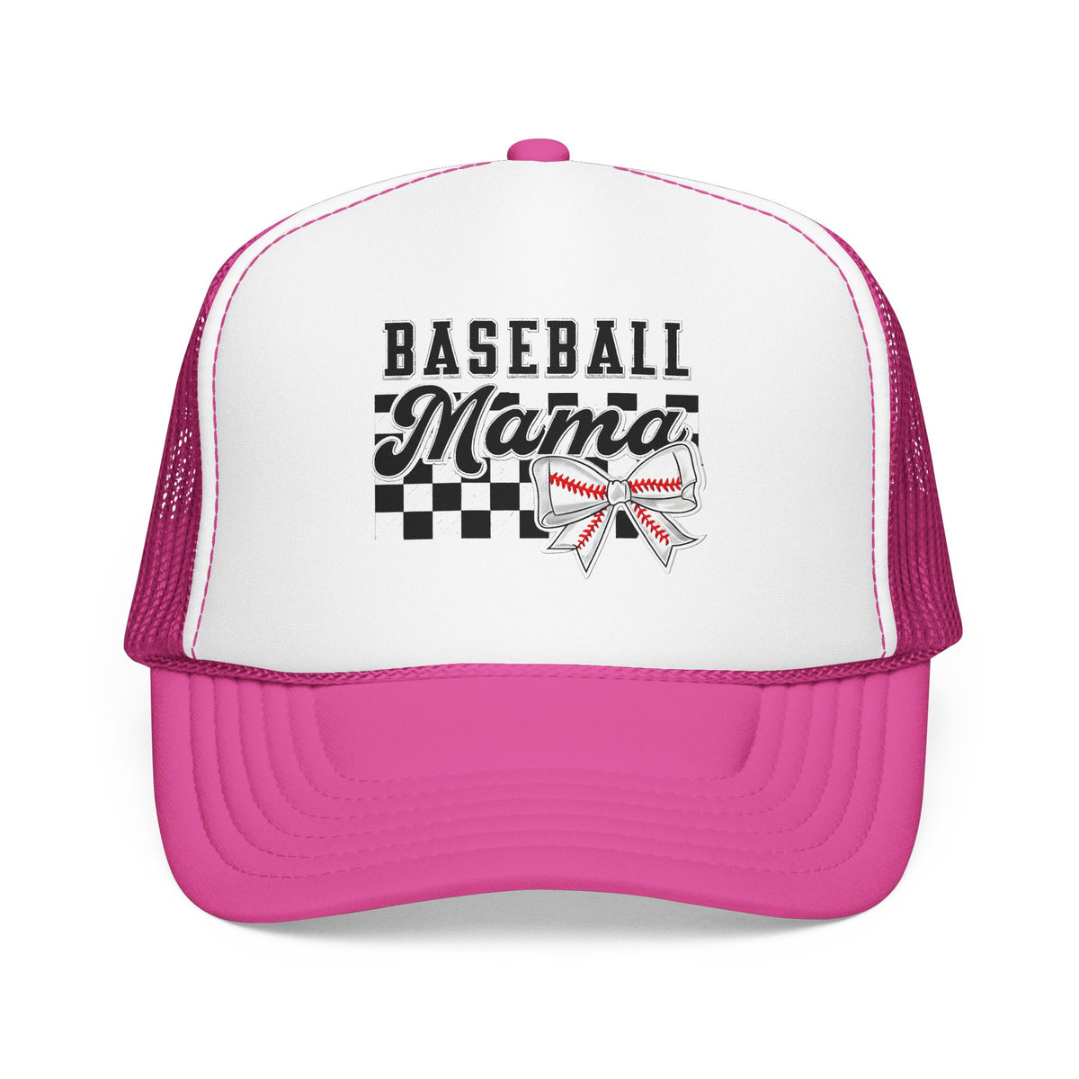 Baseball Mama Trucker Hat – Mom Cap with Checkerboard & Bow
