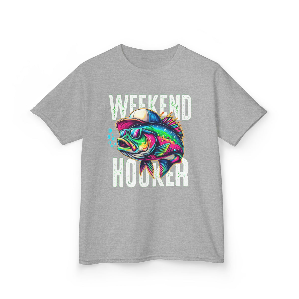 Kids Fish Tee — Colorful Neon Fishing Bass Graphic Shirt for Boys & Girls
