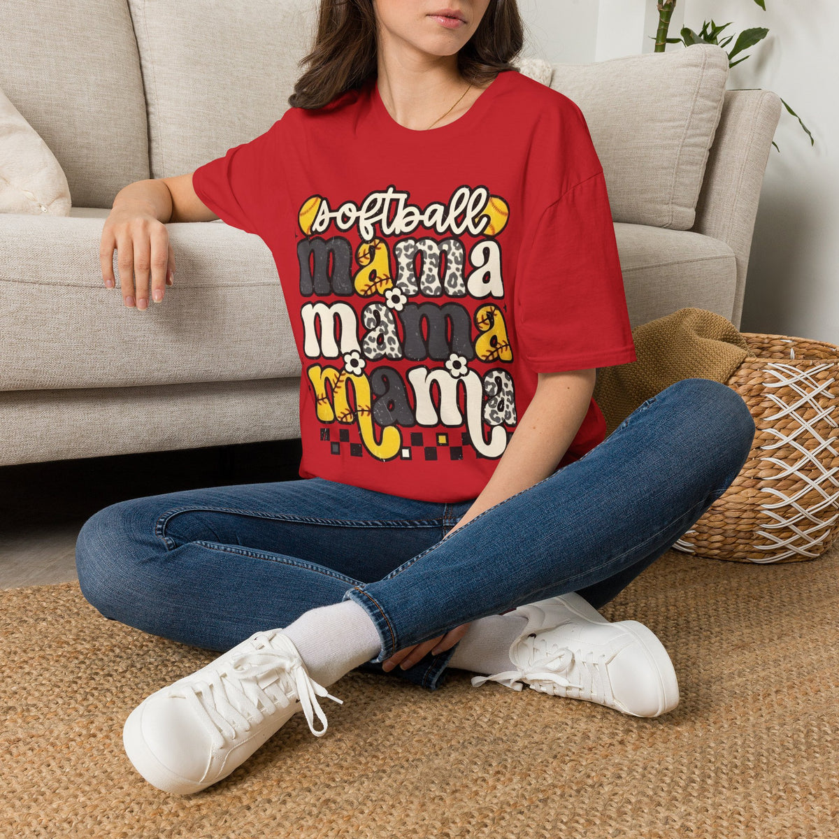 Softball Mama Graphic T-Shirt — Cute Leopard & Ball Mom Shirt