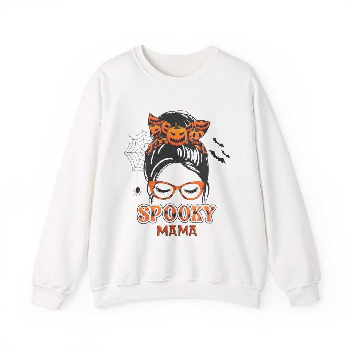 Spooky Mama Sweatshirt - Halloween Pumpkin Messy Bun Crewneck for Moms