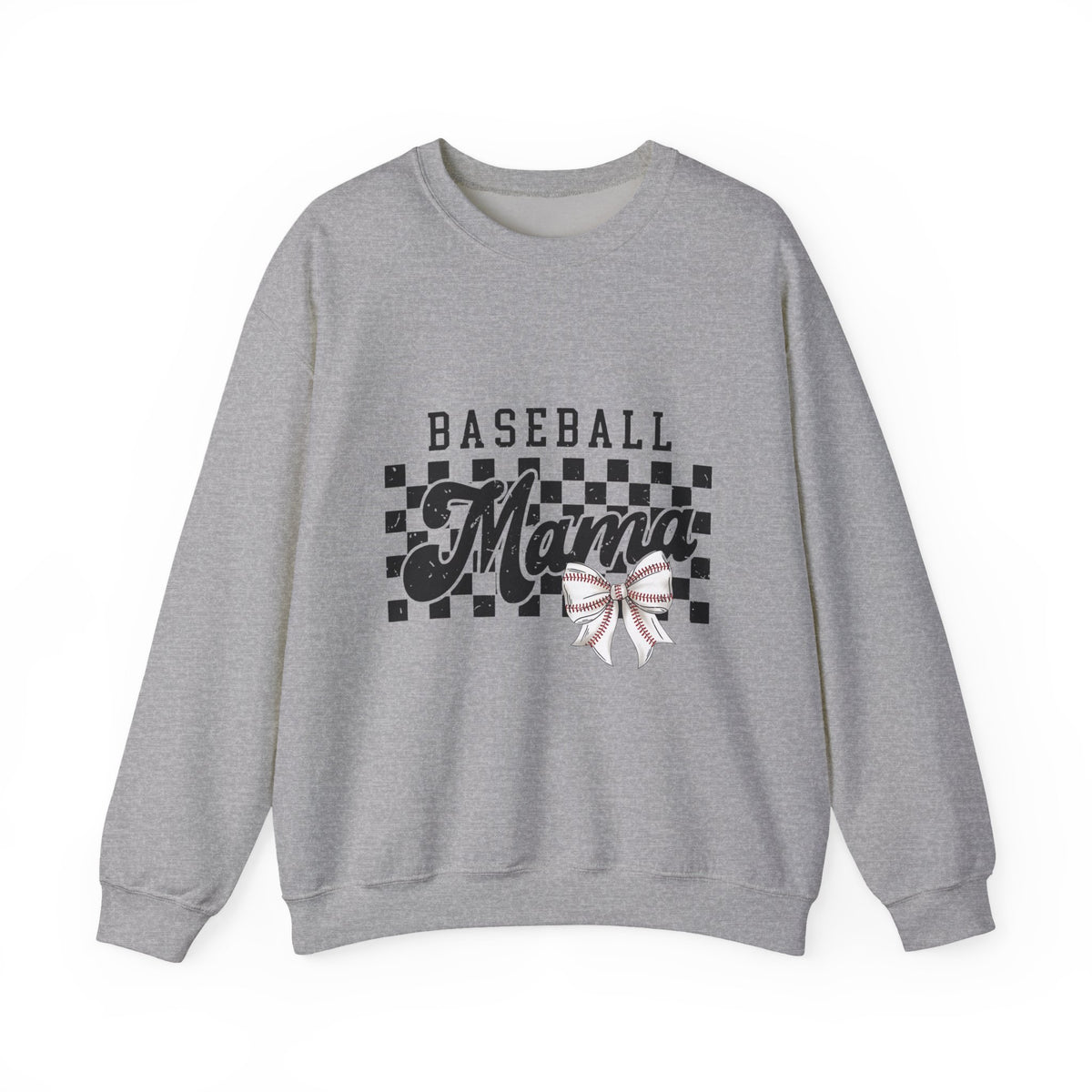 Baseball Mama Sweatshirt — Checkerboard Design with Pink Bow