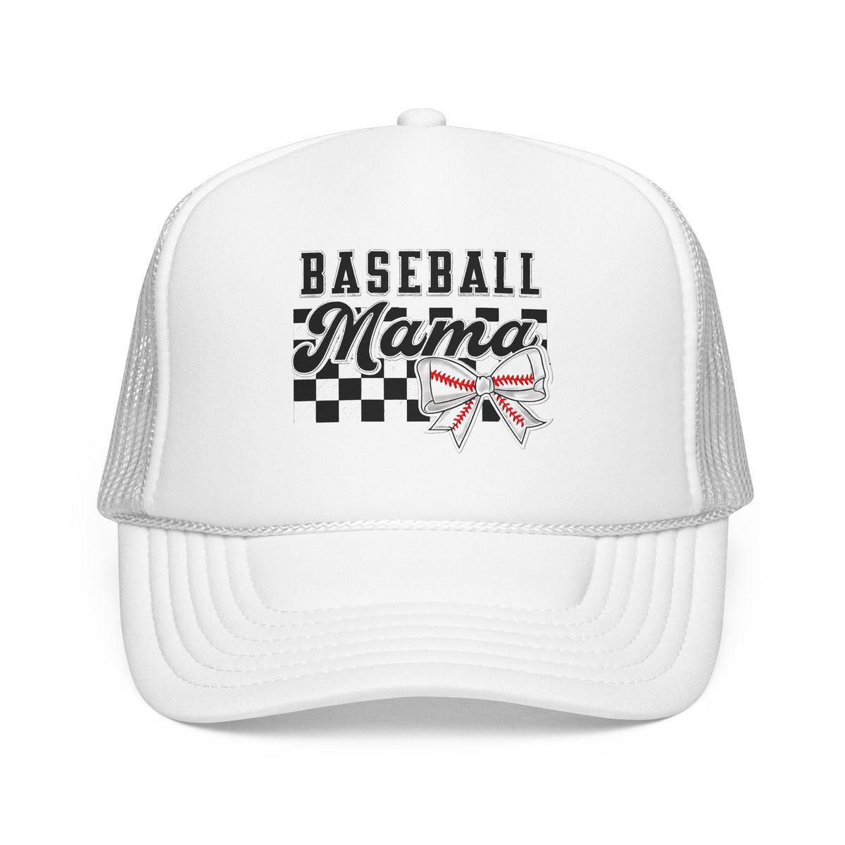 Baseball Mama Trucker Hat – Mom Cap with Checkerboard & Bow