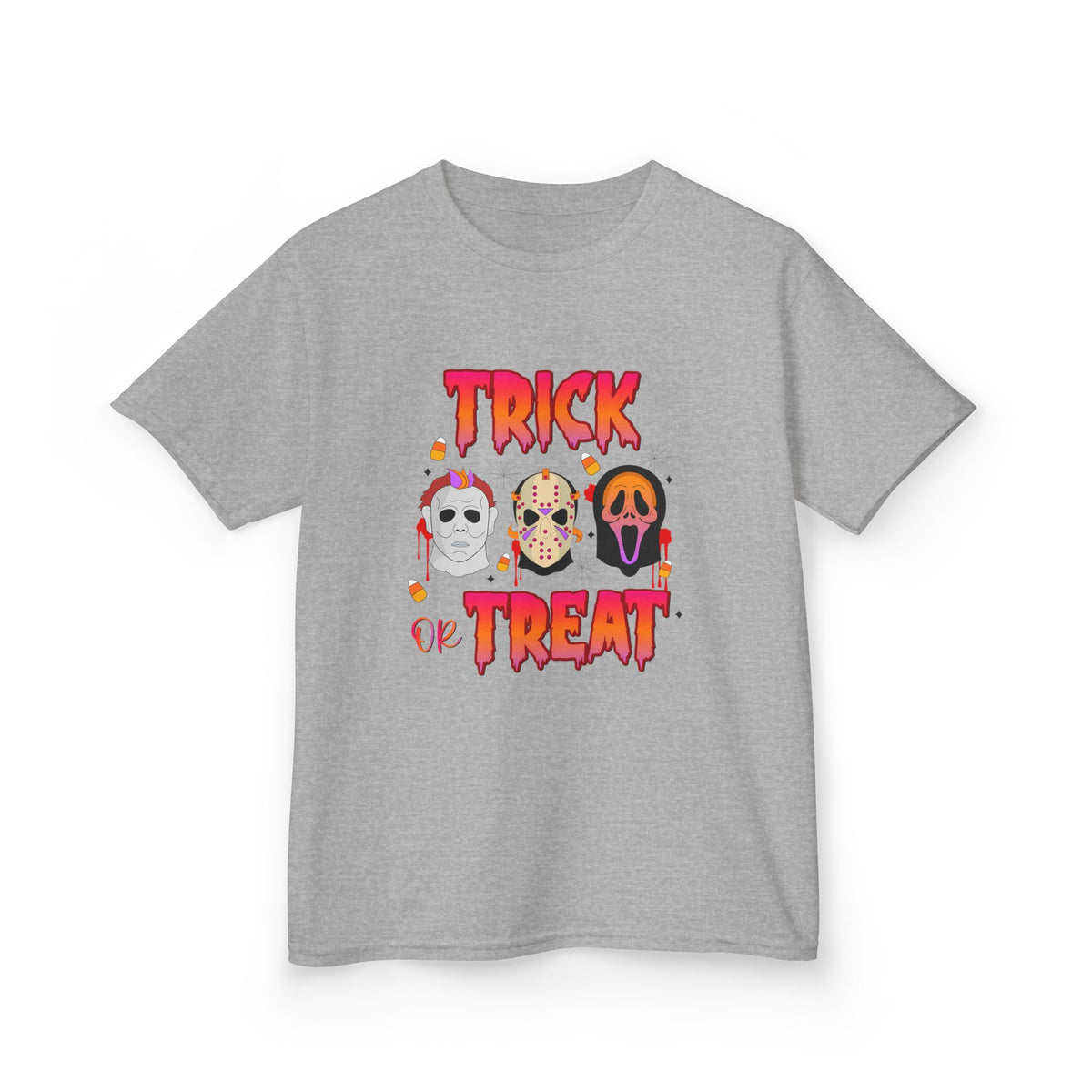 Kids T-Shirt — 'Trick or Treat' Halloween Mask Faces Tee