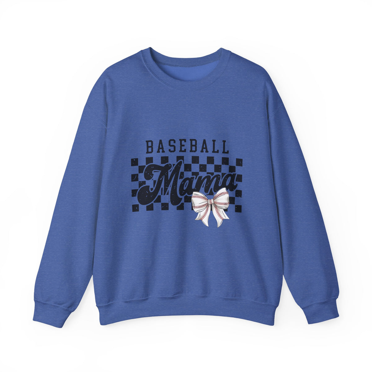 Baseball Mama Sweatshirt — Checkerboard Design with Pink Bow