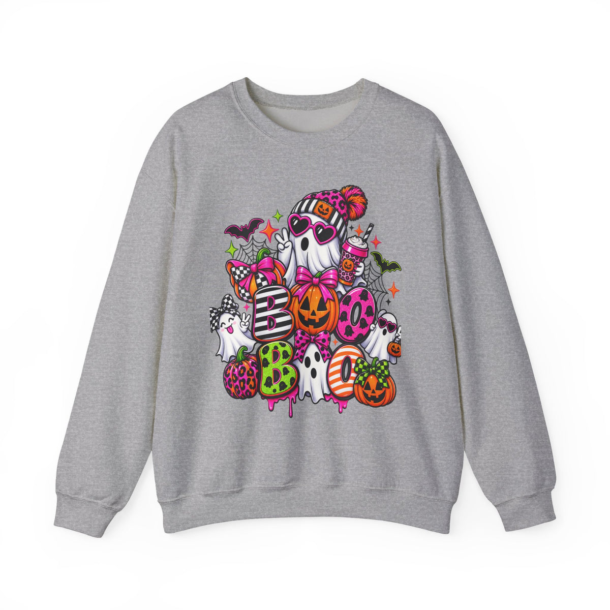 Cute Halloween Ghosts Crewneck Sweatshirt — Colorful Pumpkin & Candy Graphic