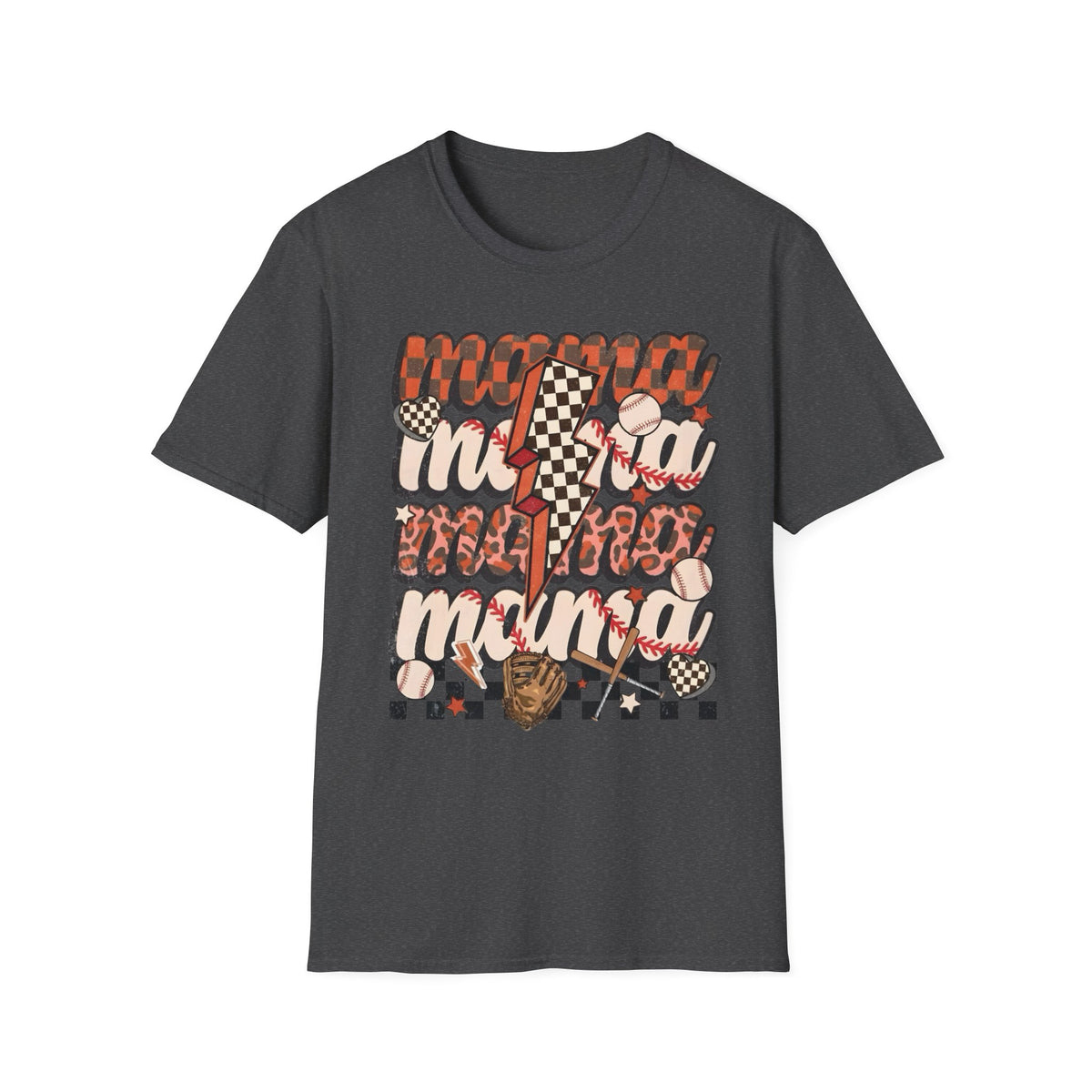 Baseball Mama T-Shirt — Checkerboard Lightning Mom Graphic Tee